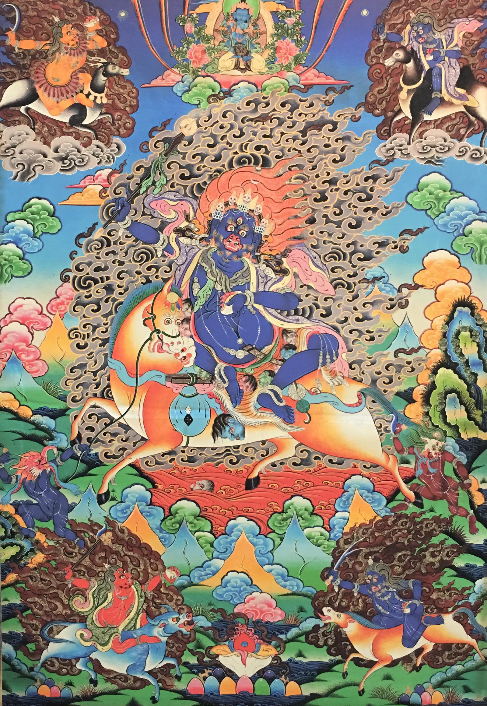 Chinese Thangka Painting of Palden Lhamo: Chinese Thangka Painting of Palden Lhamo 35-1/4'' H; 24-1/2'' W; 117 g Shipping: We are able to pack and ship this item to an address in the United States via UPS Ground or USPS Priority Mail, inquiry