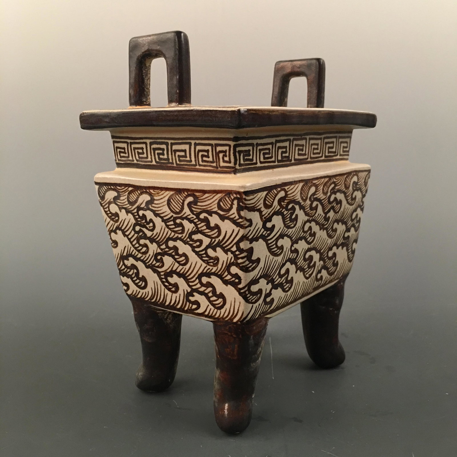 Chinese Cizhou Kiln Square Censer: Chinese Cizhou Kiln Square Censer 8'' H; 5-3/4'' W; 2.8 lb Shipping: We are able to pack and ship this item to an address in the United States via UPS Ground or USPS Priority Mail, inquiry for quote. 