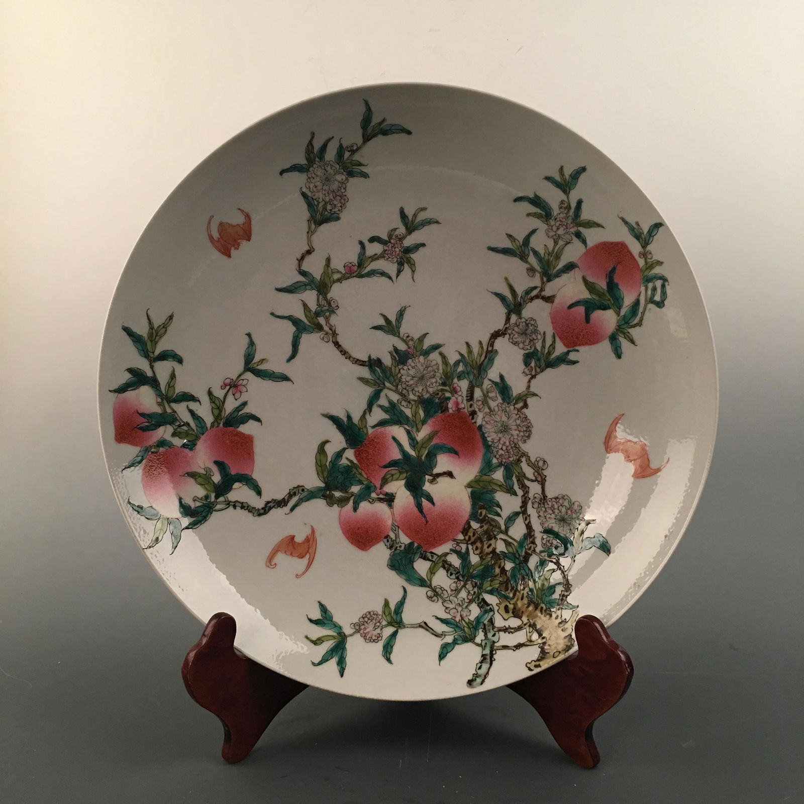 Chinese Famille Rose '9-Peach' Plate, Guangxu Mark (1 of 10)