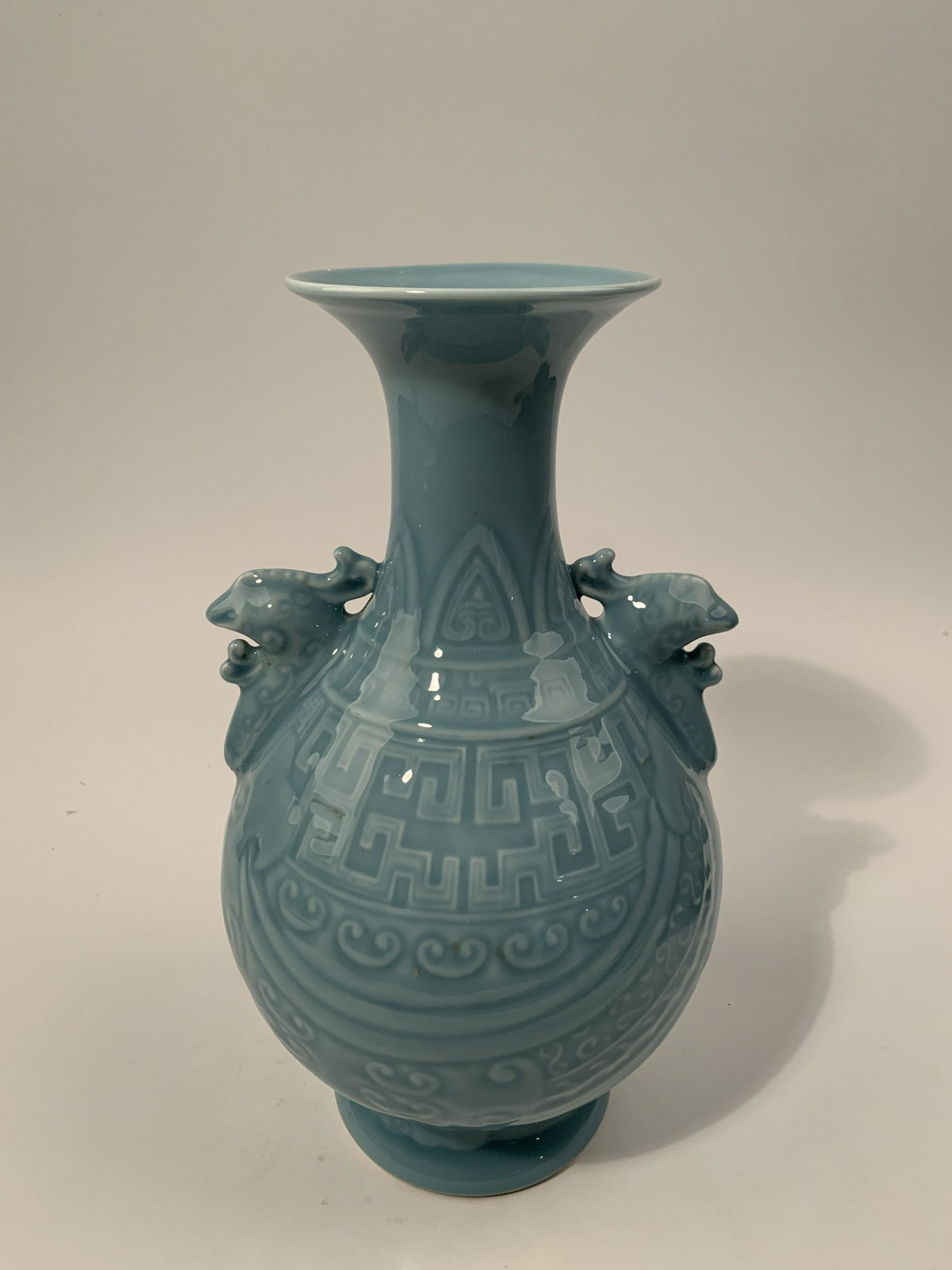 Chinese Sky Blue Glaze Vase Qianlong Mark (1 of 8)