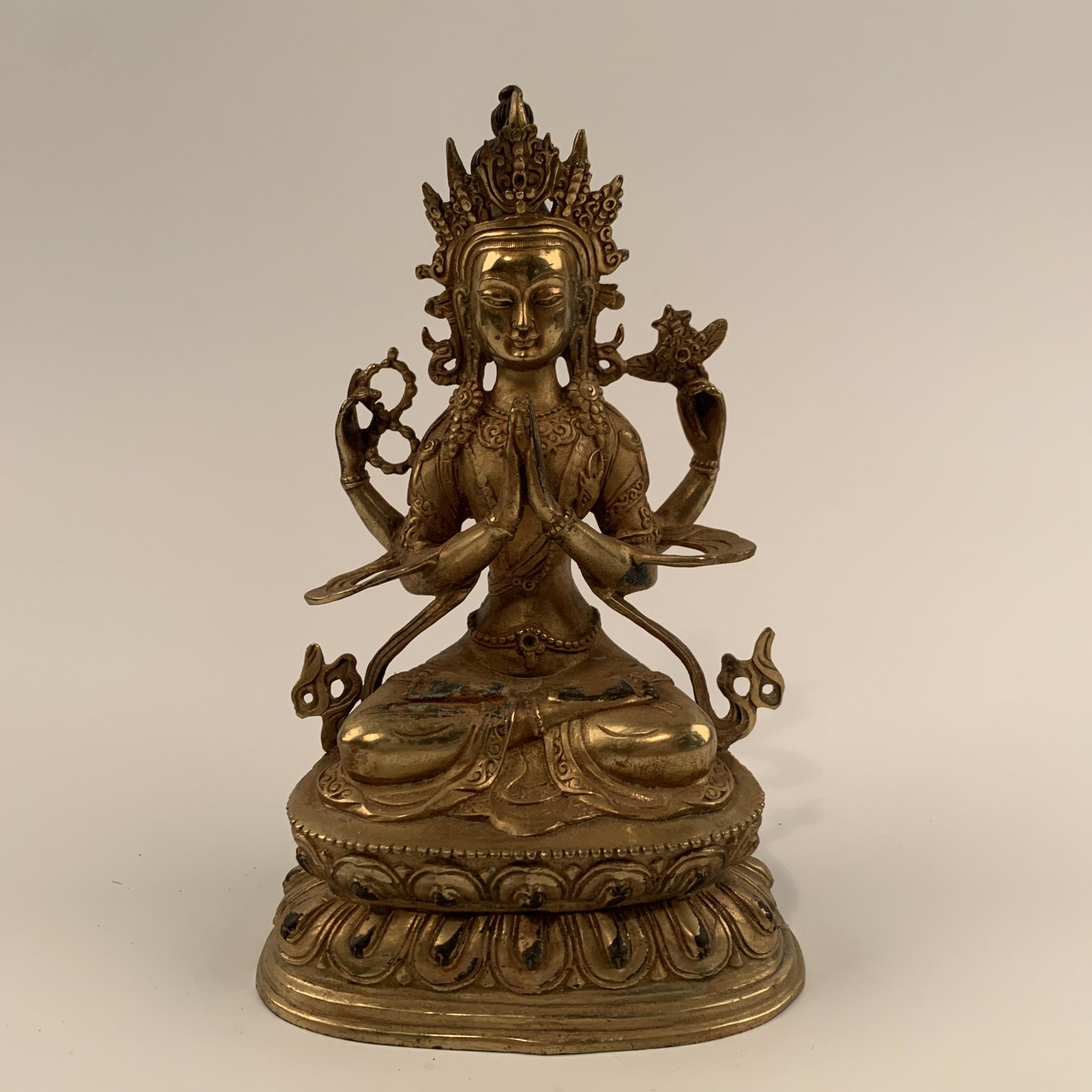 Chinese Gilt Bronze Figure Of Manjushri: Chinese Gilt Bronze Figure Of Manjushri 9'' H, 5-3/4'' W; 3 lb Shipping: We are able to pack and ship this item to an address in the United States for $35 via UPS Ground or USPS Priority Mail. Trackin