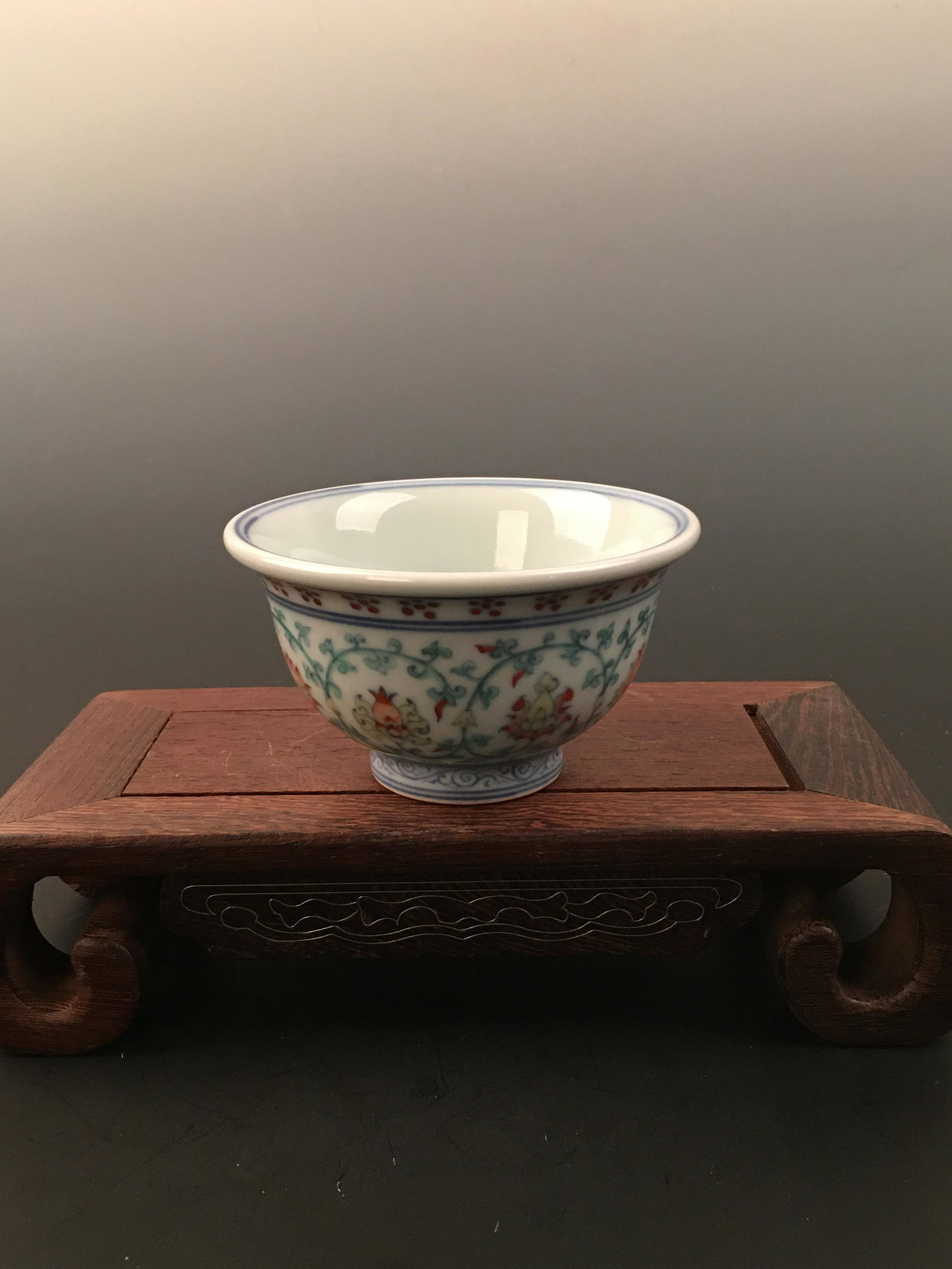 Chinese Ming Doucai Wine Cup: Chinese Ming Doucai Wine Cup 2'' H, 3-3/4'' W; 153 g Shipping: We are able to pack and ship this item to an address in the United States for $30 via UPS Ground or USPS Priority Mail. Tracking informat