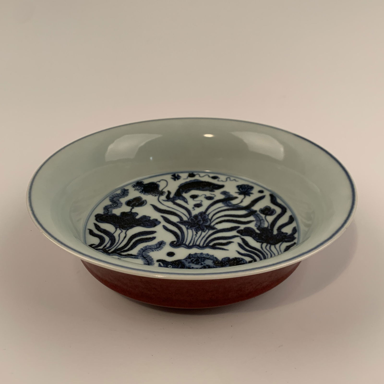 Chinese Red Glaze Blue Fish Dish (1 of 9)