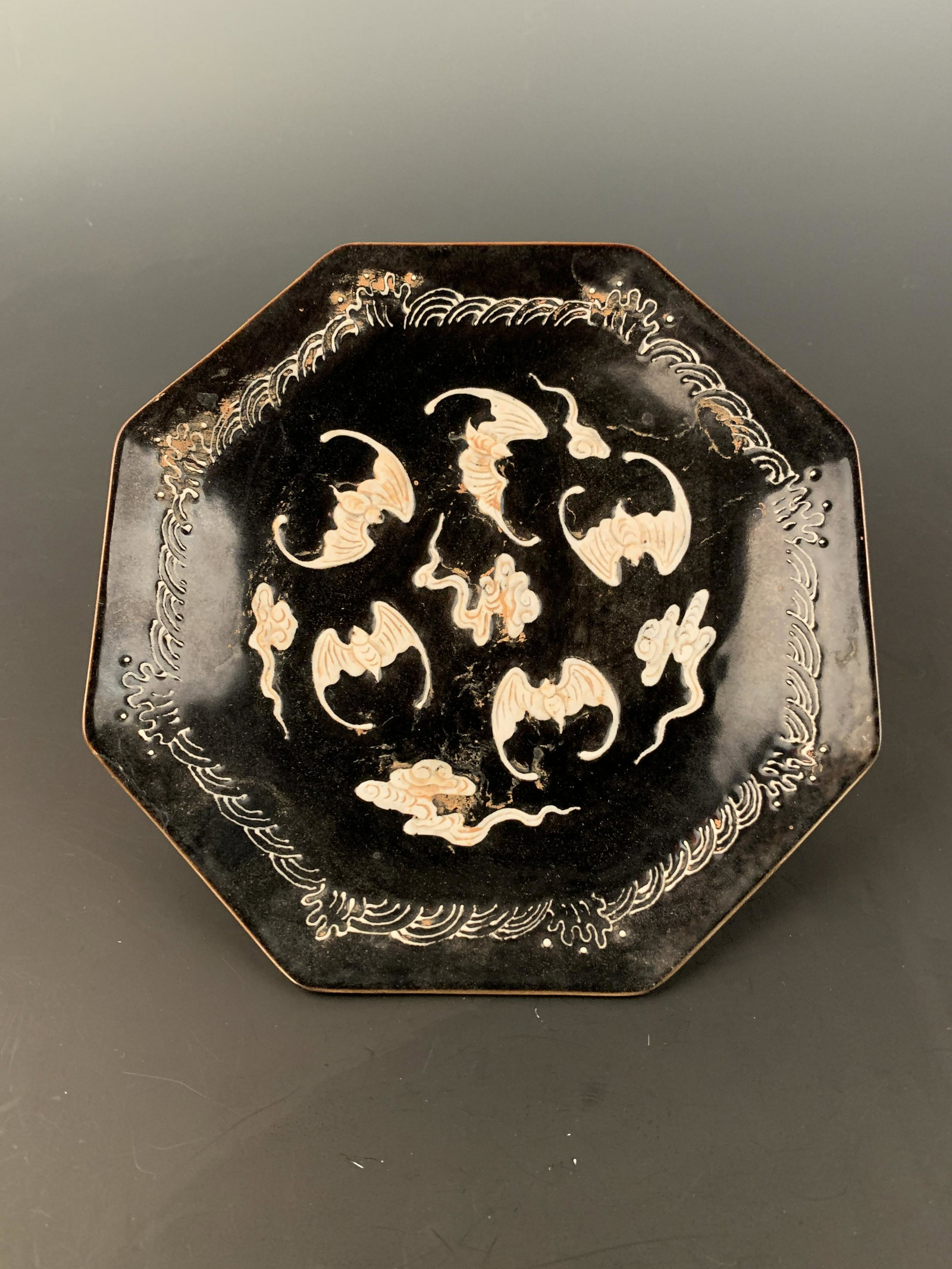 Chinese Black Glazed Bats Dish (1 of 8)