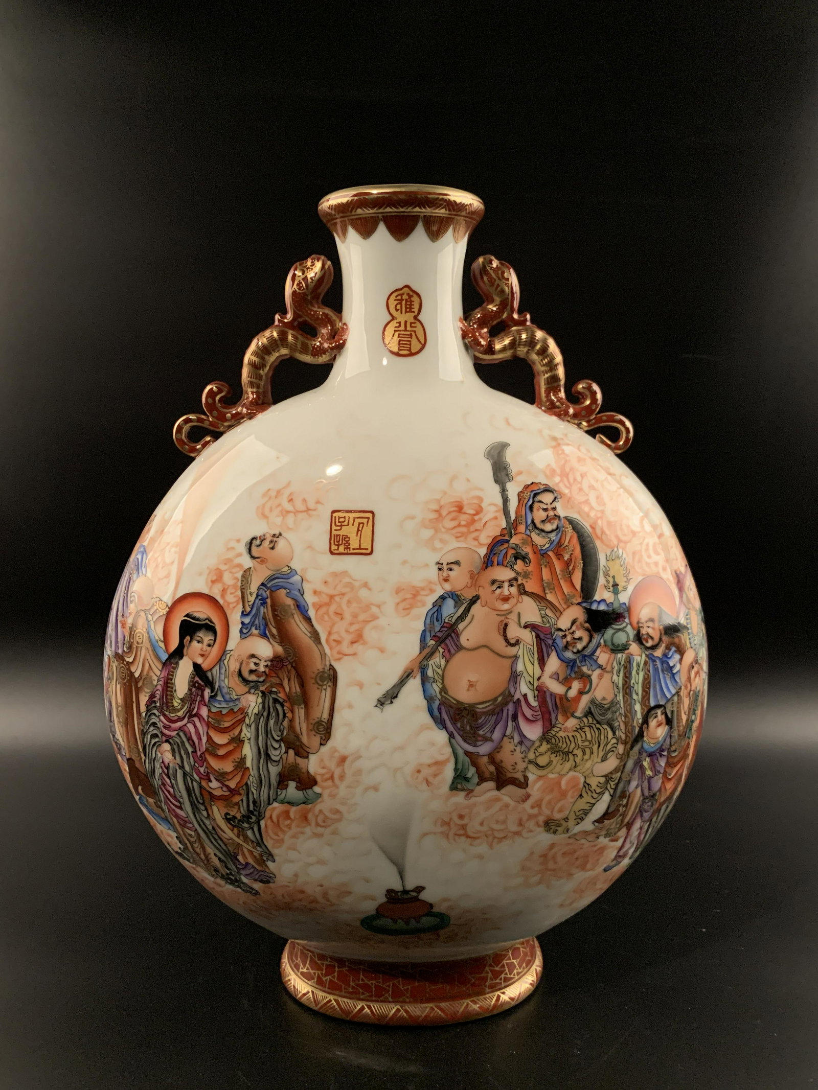 Chinese Famille Rose Moon Flask Vase: Chinese Famille Rose Moon Flask Vase 50 cm'' H, 37 cm'' W; 17.2 lb Shipping: We are able to pack and ship this item to an address in the United States for $40 via UPS Ground or USPS Priority Mail. Tra