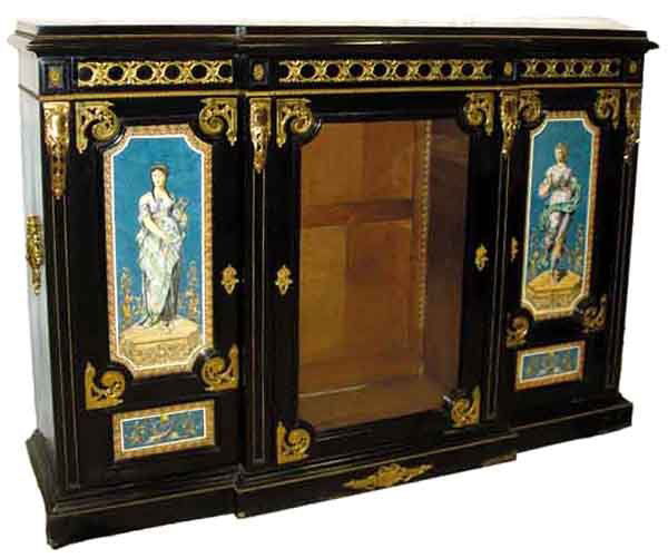 6447 NYC Bronze Mounted 3-Door Credenza Cabinet: Height: 52 in. (132.08 cm) Width: 70 in. (177.80 cm) Depth: 19 in. (48.26 cm) Country of Origin: USA Style: Belle Epoque Condition: Restored Year: 19th C. Description: Spectacular antique NYC bronze m