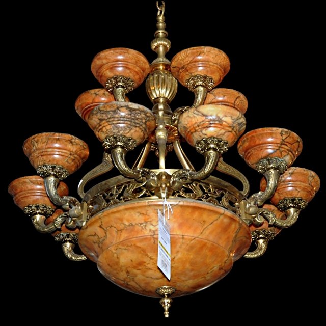 6317 Antique 19th C. 2Tier Chandeliers with Alabaster
