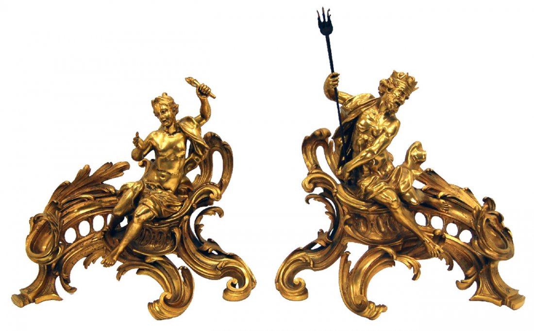 7599 Antique Italian Victorian Bronze Figural Andirons: Height: 22 in. (55.88 cm) Width: 20 in. (50.80 cm) Depth: 12 in. (30.48 cm) Country of Origin: Italian Style: Victorian Condition: Mint Year: 19th C. Magnificent antique bronze figural andirons depict