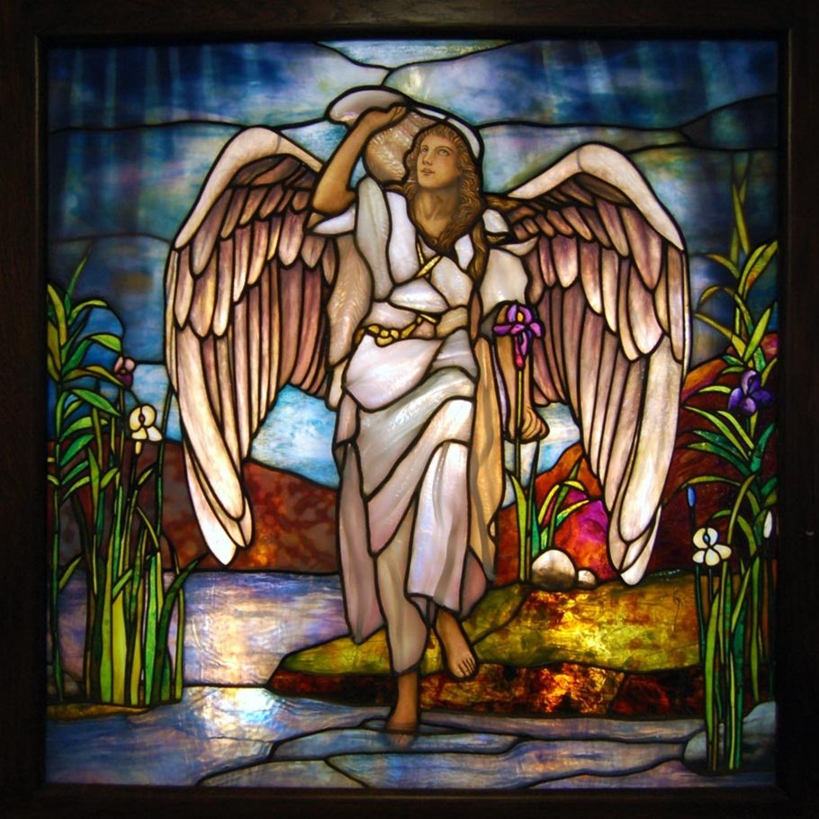 7547 Antique Stained Glass Angel Window Attr: Tiffany (1 of 4)