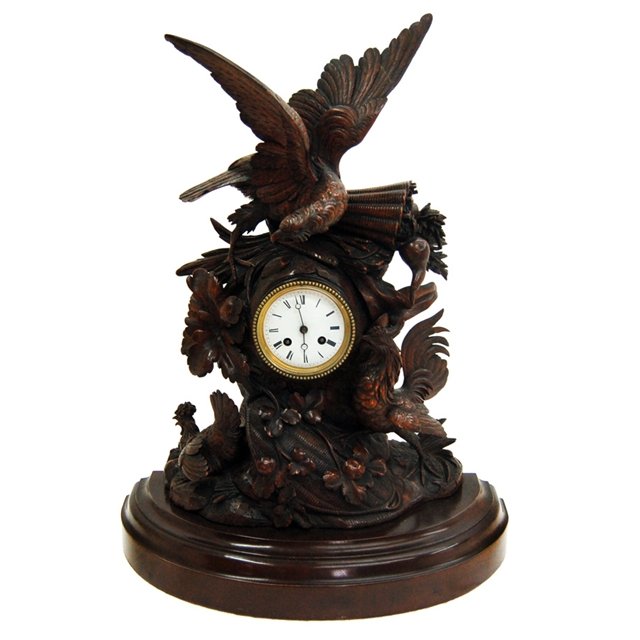 7610 Antique Carved Eagle, Cock & Hen Clock (1 of 1)