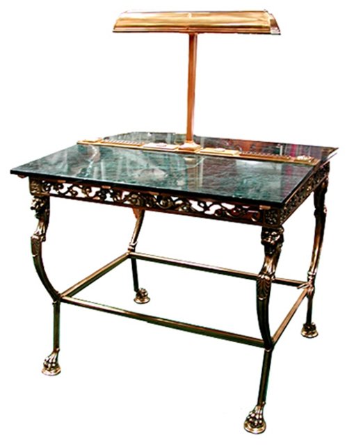 5294 Bronze Griffin Bank Table with Green Marble Top (1 of 3)