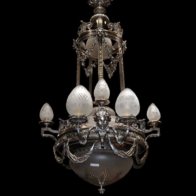 6991 French Silver on Bronze Chandelier, 19th Century (1 of 9)