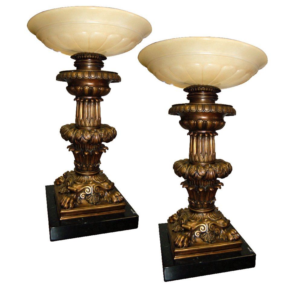 5742 Bronze and Alabaster Courthouse Torcheres (1 of 5)