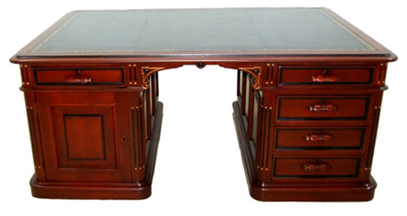7448 Antique Partners Desk with Black Leather Top (1 of 4)