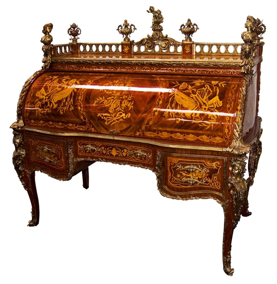 5726 Monumental French Louis XV Inlaid Cylinder Desk (1 of 6)