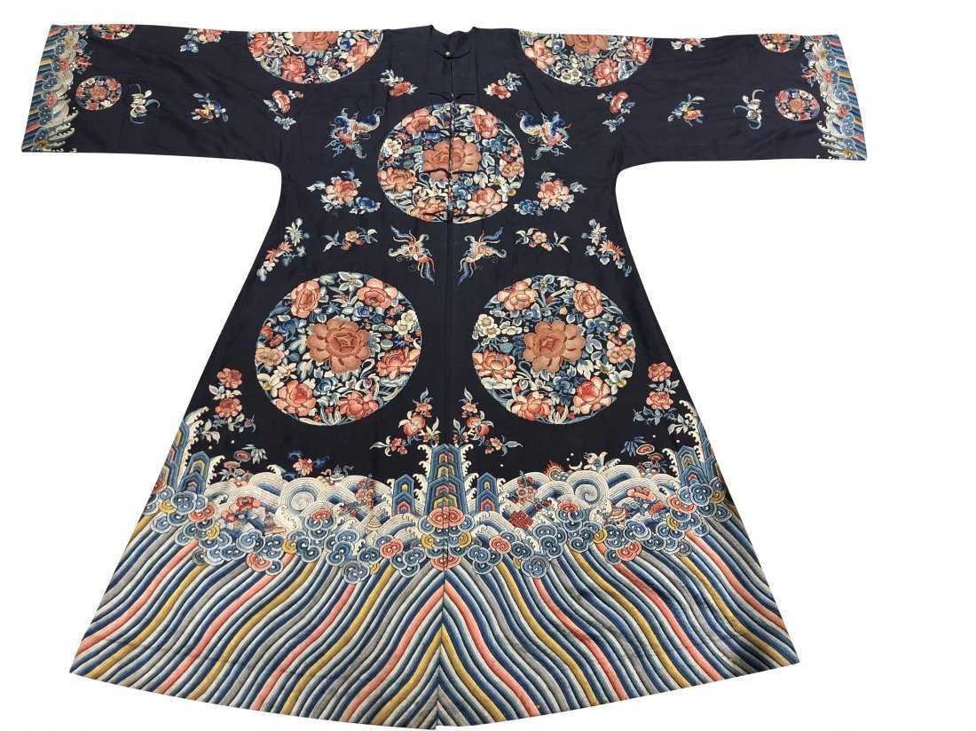 CHINESE EMBROIDERED SILK FLORAL ROUNDEL SURCOAT (1 of 9)