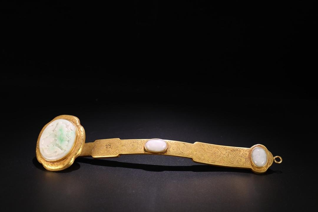 Gilt Bronze Ruyi With Jadeite (1 of 9)