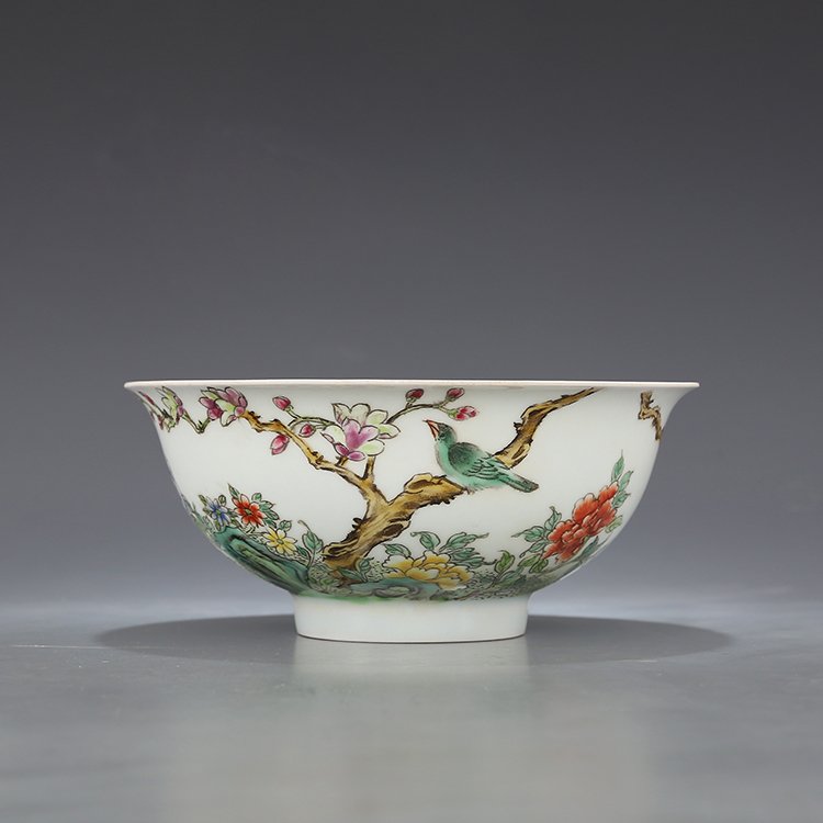 Qing Dynasty tree flower and bird pastel bowl (1 of 10)