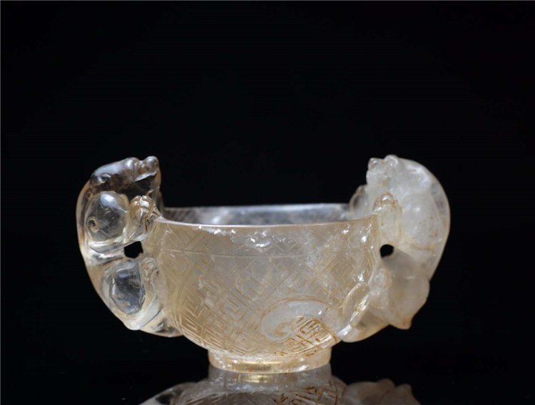 Crystal carved double dragon ear cup small bowl (1 of 8)