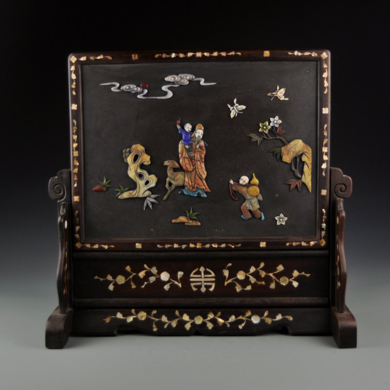 Mahogany inlaid stone table screen (1 of 9)