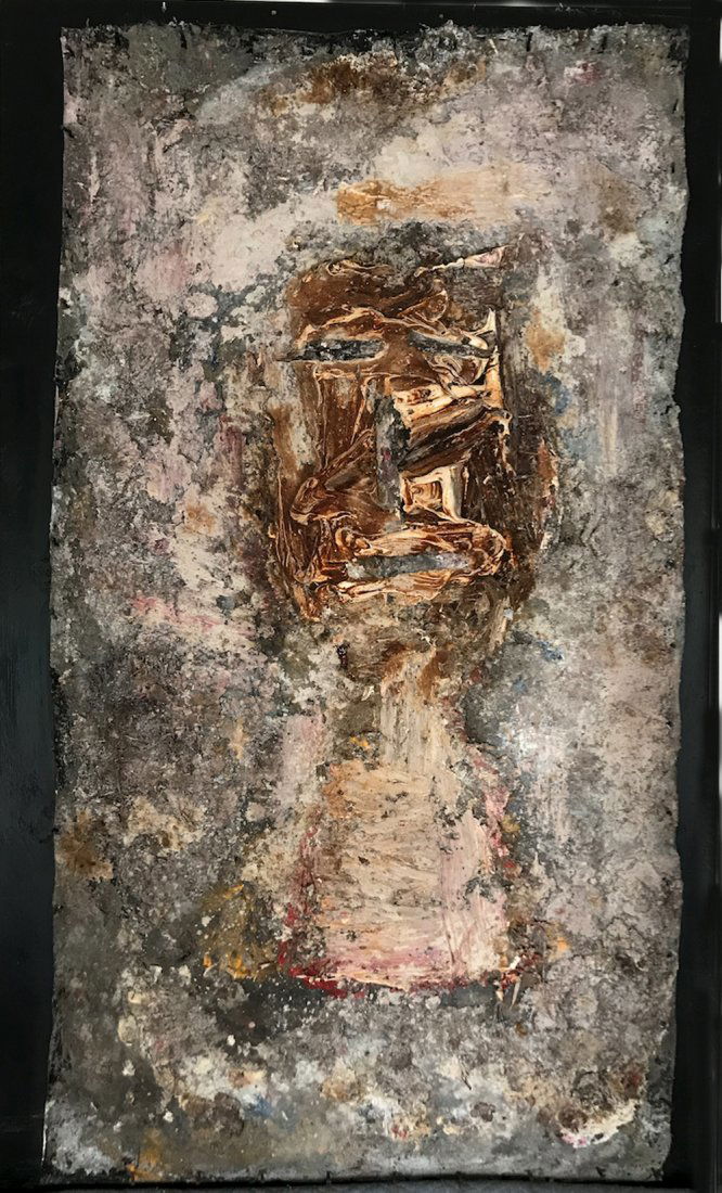 Jamali - Time 1: Fresco tempera on board. Jamali's stunningly textural fresco works take up to 15 years to complete. The artist buries each work in the ground to allow the earth's natural elements to bond with the art