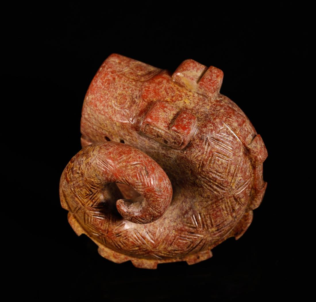 Shang Archaid Jade Carved Dragon: H:4.8cm, L:5.6cm, W:5cm, Weight:110g