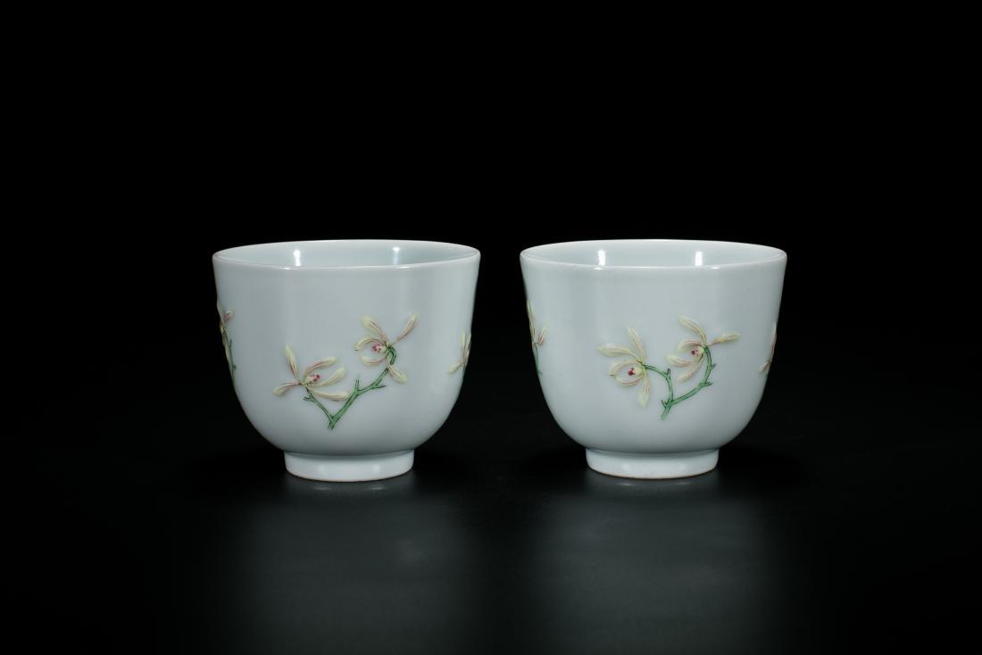 Pair Marked Famille Rose 'Orchid' Cups (1 of 5)