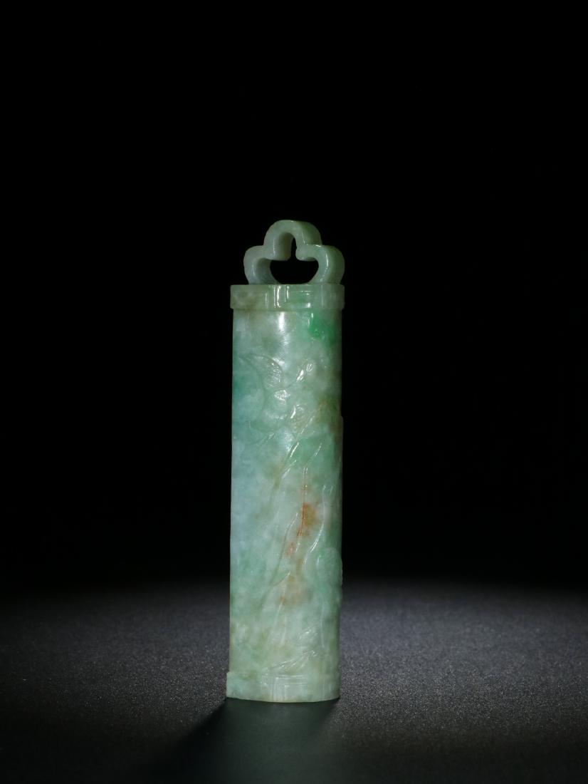 Qing Jadeite 'Crane' Plume Holder,  Lingguan (1 of 5)