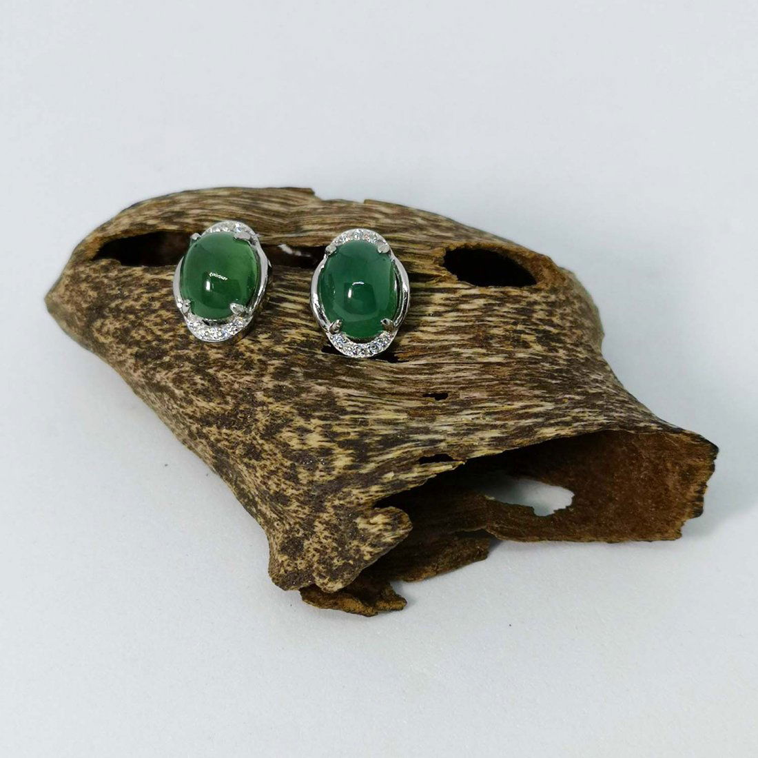 A Fine Untreated Burmese Icy Green Jadeite Earrings (1 of 2)