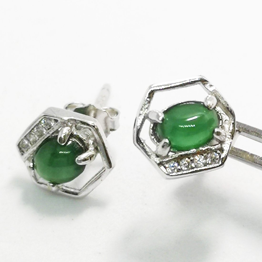 A Fine Untreated Burmese Icy Green Jadeite Earrings (1 of 2)
