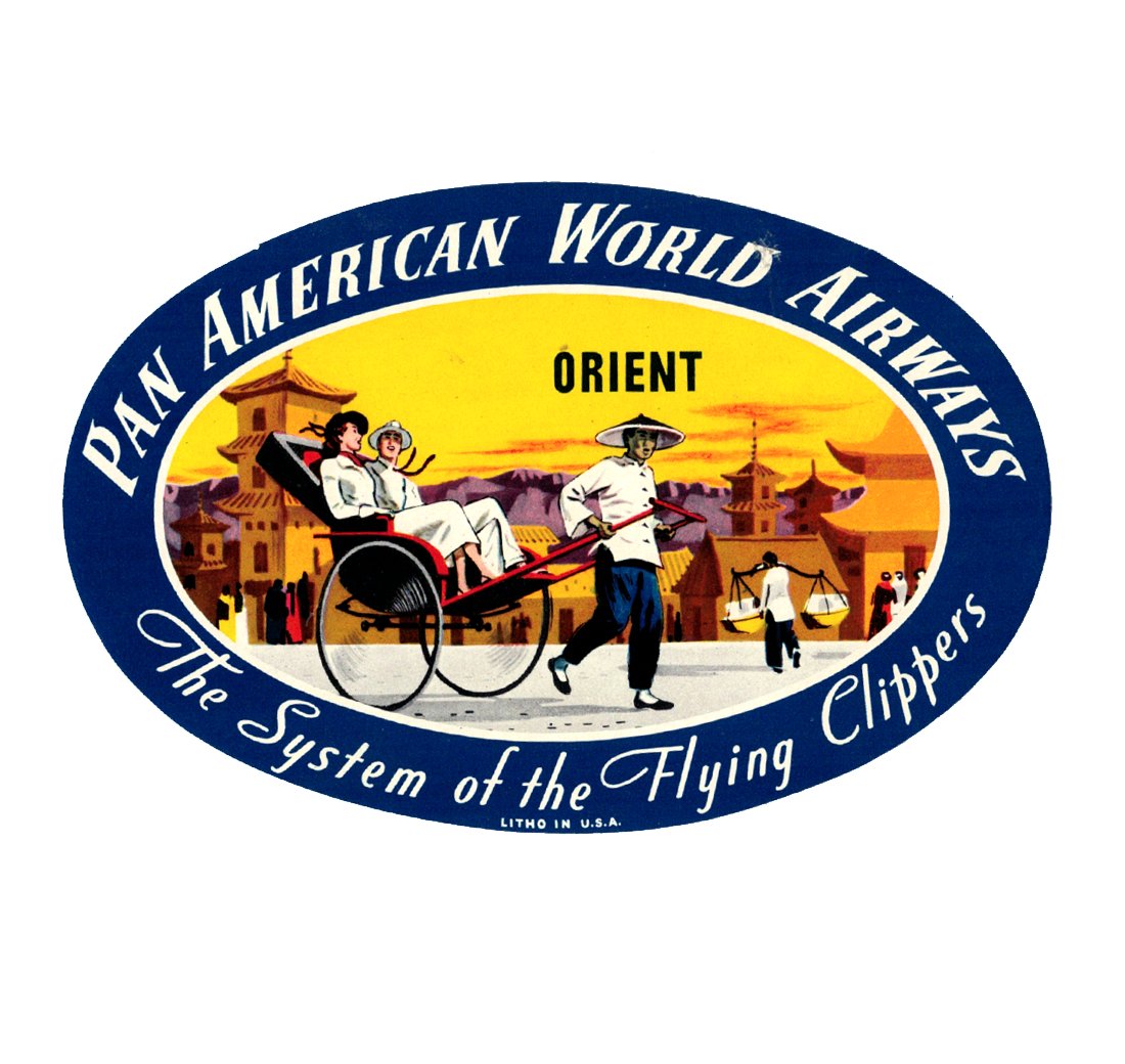 PAN AMERICAN WORLD AIRWAYS Orient Luggage Decal: PAN AMERICAN WORLD AIRWAYS Orient Luggage Decal 1 1/2" x 6"