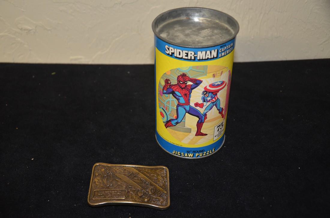 Marvel comics puzzle with belt buckle: Marvel comics spiderman and captain america puzzle with vintage belt buckle.