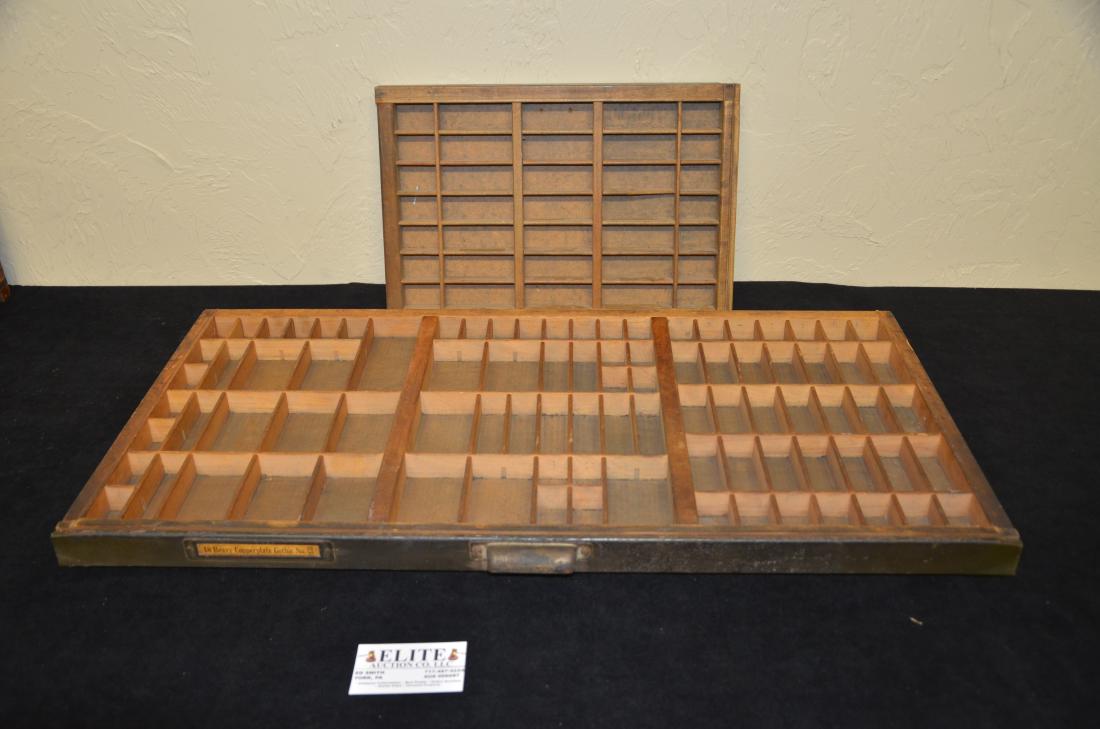 Vintage printing drawers: This lot includes two vintage printing drawers in good condition. Great for display!