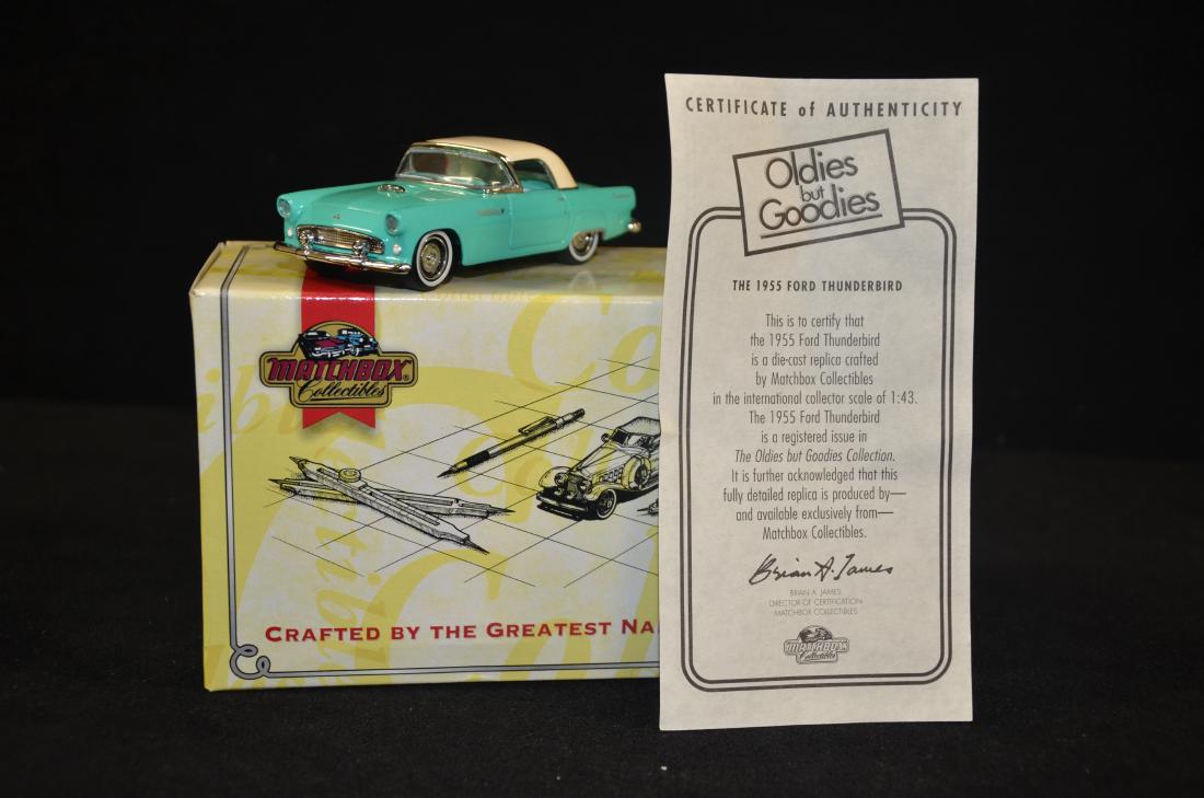 Match Box Die Cast 1955 Thunderbird: Up for auction is a Match Box die cast 1955 ford Thunderbird with the original box and paper work. 1/43 scale