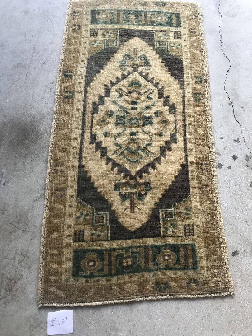 Old Turkish Pillow Size Rug Carpet 1'10" x 3'9" (1 of 5)