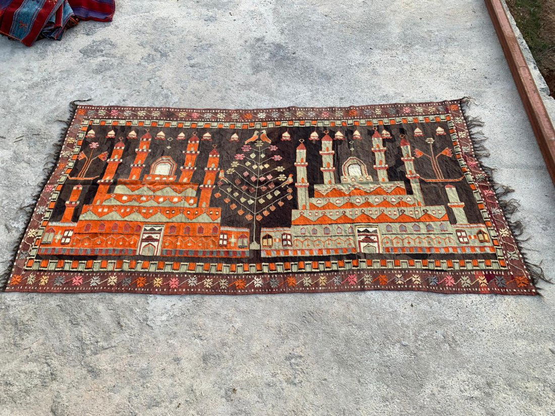 An Old Pictorial Turkish Flatweave Kilim 5'5" 10'7" (1 of 8)