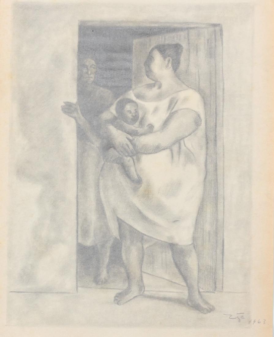 After Francisco Zuniga Mexican (1912-1998) Charcoal: Featuring a woman with a baby - Attributes: Signed on lower right. After Francisco Zuniga - Media: Charcoal on paper - Dimensions metric: 21.0 by 25.8 cm - Dimensions imperial: 8 1/ by 10 1/4 - Artist