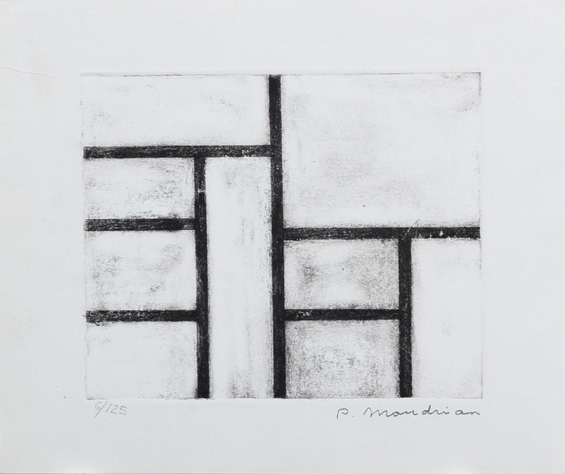 Print Piet Mondrian Dutch (1872-1944) Linocut: Featuring a geometric pattern - Attributes: Signed on the lower right, Piet Mondrian with number 6 of 125 - Media: Linocut - Condition: Good condition - Provenance: Private collection, South America -