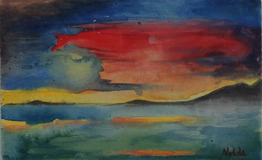 After Emil Nolde German (1867-1956) Watercolor: Featuring a sunset - Attributes: Signed on the lower right. After Emil Nolde - Media: Watercolor on card - Condition: Good condition - Provenance: Private collection, South America - Dimensions (cm):