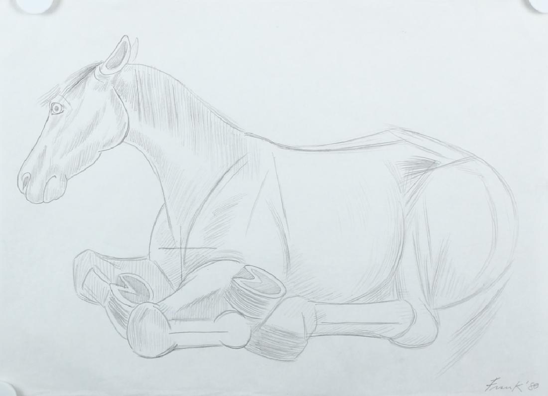 After Dame Elizabeth Frink British (1930-1993): Featuring a lying horse (1980) - Attributes: Signed on the lower right. After Dame Elizabeth Frink - Media: Graphite on paper - Condition: Good condition - Provenance: Private collection, South Americ