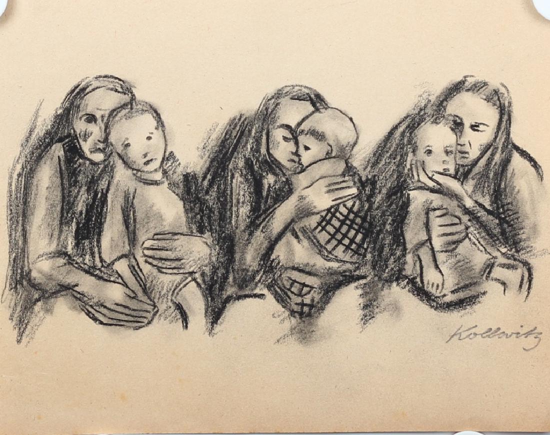 After Kathe Kollwitz German (1867-1945) Charcoal: Featuring 3 portraits of woman with child - Attributes: Signed on the lower right. After Kathe Kollwitz - Media: Charcoal on paper - Condition: Good condition - Provenance: Private collection, South A