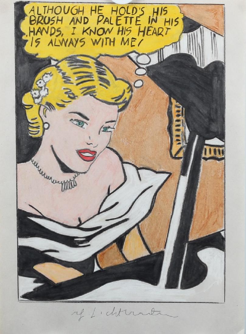 After Roy Lichtenstein American (1923-1997) Mixed: Featuring a woman playing the piano - Attributes: Signed on the lower margin. After Roy Lichtenstein - Media: Mixed media on paper - Condition: Good condition - Provenance: Private collection, South A