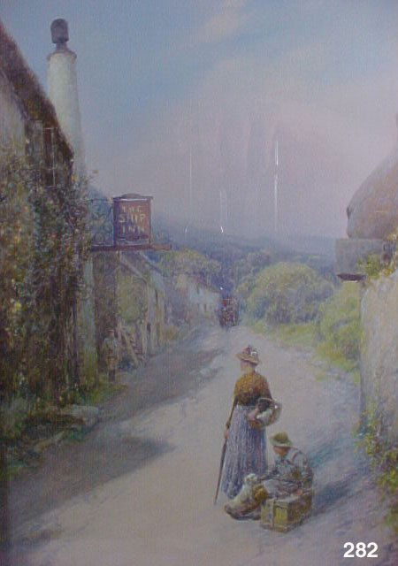 JOHN WHITE (R.I.) English (1851-1933): Waiting For The Coach Framed watercolour on paper, signed lower left 14 x 19.5 in (24.1 x 35.5 cm) (f=24 x 20 x 1.5 in)