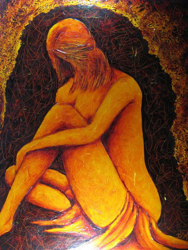 D. MARKOS (XX - ): Seated Woman unframed oil on canvas over stretcher with Cuban Cultural label verso #105142 34 x 31 in (99 x 78.8 cm) (39 x 31 x 1 in)