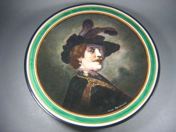 Gouda Ivora Factory Rembrandt Charger: Gouda Ivora Factory Rembrandt Wall Charger, painted by Jaap Gidding. Measures 14 1/2" diameter. Circa 1925. Factory marks verso. Good condition.