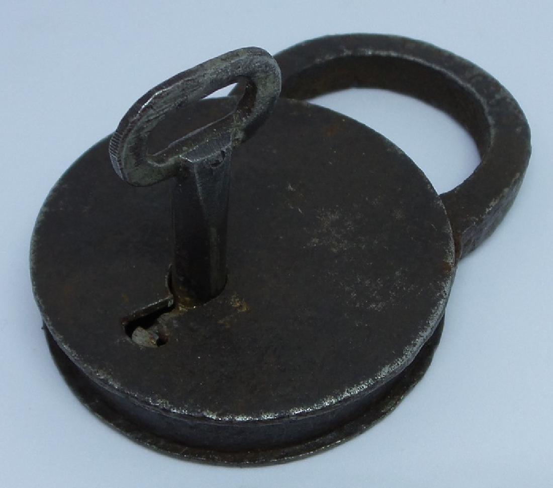 Antique 19th Century European Iron Lock with Key: Antique 19th Century European Iron Lock with Key
