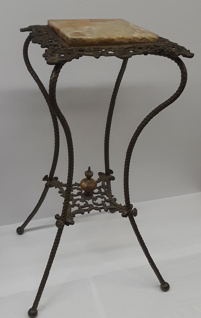 Antique Bronze & Onyx Pedestal Table: Great Piece with awesome detail, 30" x 13" x 13"