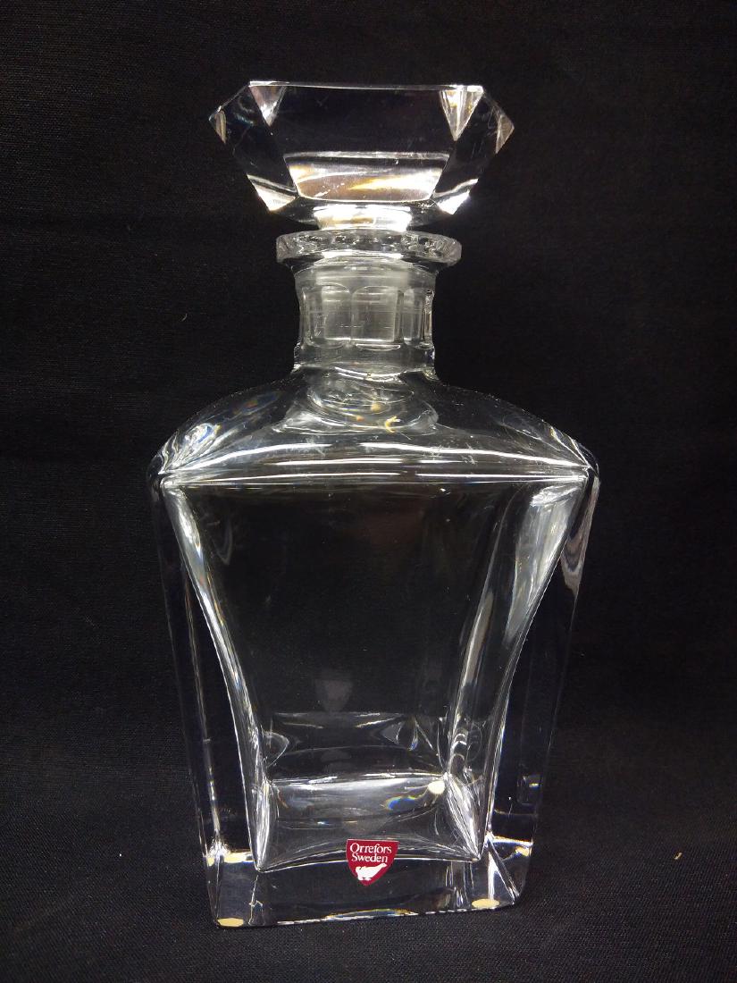 Orrefors Crystal Signed Square Decanter: Signed, 7.75" Tall