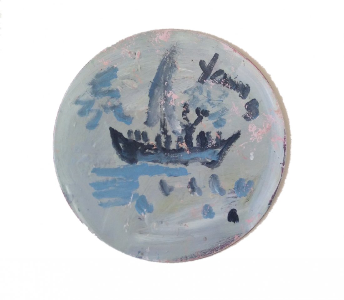Purvis Young (American, 1943-2010) Painting on Table: Purvis Young (American, 1943-2010) Painting on Table Top, mixed media. Size: 20" In Diameter. From Private Collection in Coral Gables FL. Beautiful Piece of Outsider / Folk Art