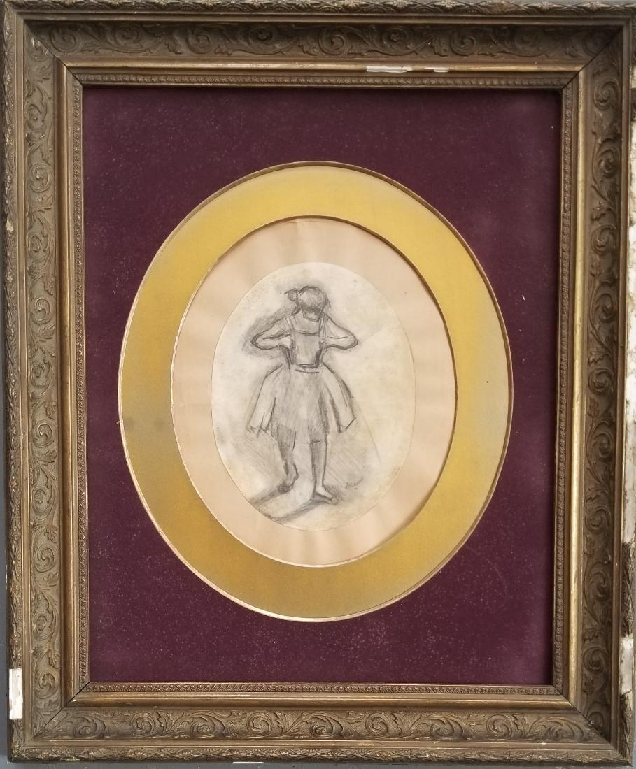 EDGAR DEGAS PENCIL ON PAPER OVAL CUT WITH FRAME (1 of 3)
